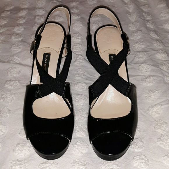 Dana Buchman Jaden Black‎ Patent Pleather Wedges 8½ - Picture 7 of 8